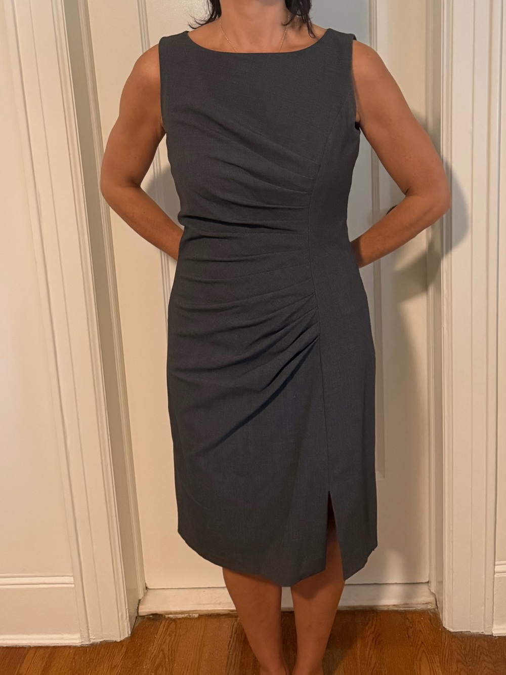 Calvin Klein Charcoal Gray Sheath Dress with Side Ruching